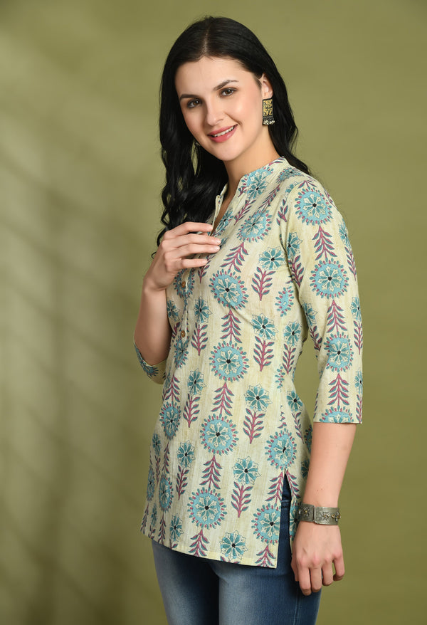 Ethnic Print Three Button Flared Kurti