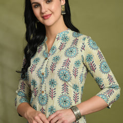 Ethnic Print Three Button Flared Kurti