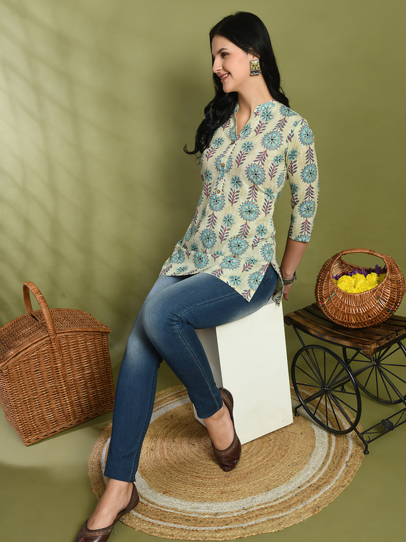 Ethnic Print Three Button Flared Kurti