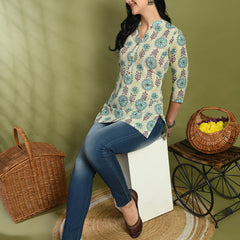 Ethnic Print Three Button Flared Kurti