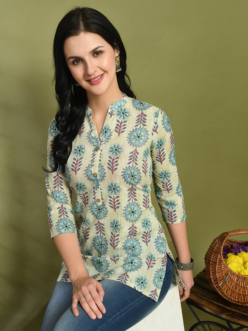 Ethnic Print Three Button Flared Kurti