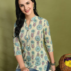 Ethnic Print Three Button Flared Kurti