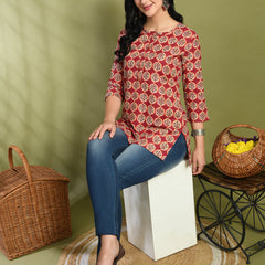 Floral Print 4 Button Straight Kurti