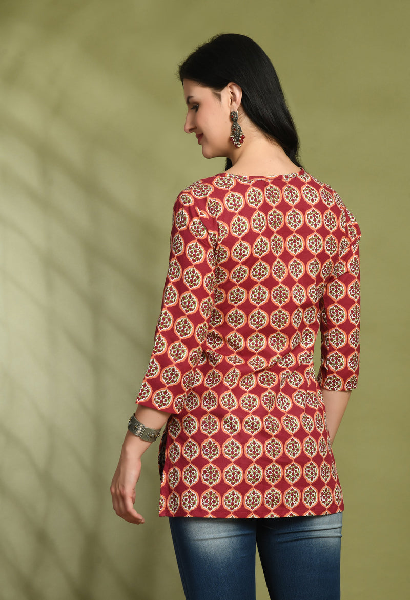 Floral Print 4 Button Straight Kurti