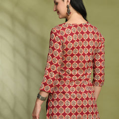 Floral Print 4 Button Straight Kurti