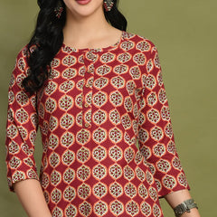 Floral Print 4 Button Straight Kurti