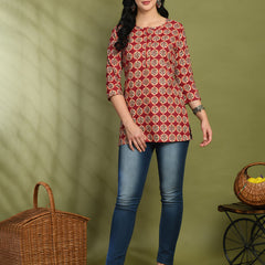 Floral Print 4 Button Straight Kurti