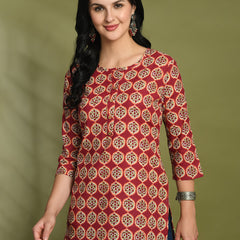 Floral Print 4 Button Straight Kurti