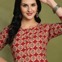 Floral Print 4 Button Straight Kurti