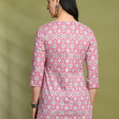 Floral Print 4 Button Straight Kurti