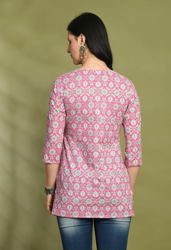 Floral Print 4 Button Straight Kurti
