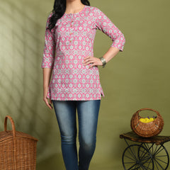 Floral Print 4 Button Straight Kurti