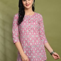 Floral Print 4 Button Straight Kurti