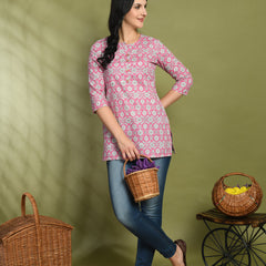 Floral Print 4 Button Straight Kurti