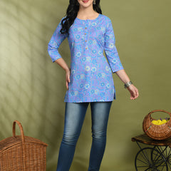 Floral Print 4 Button Straight Kurti