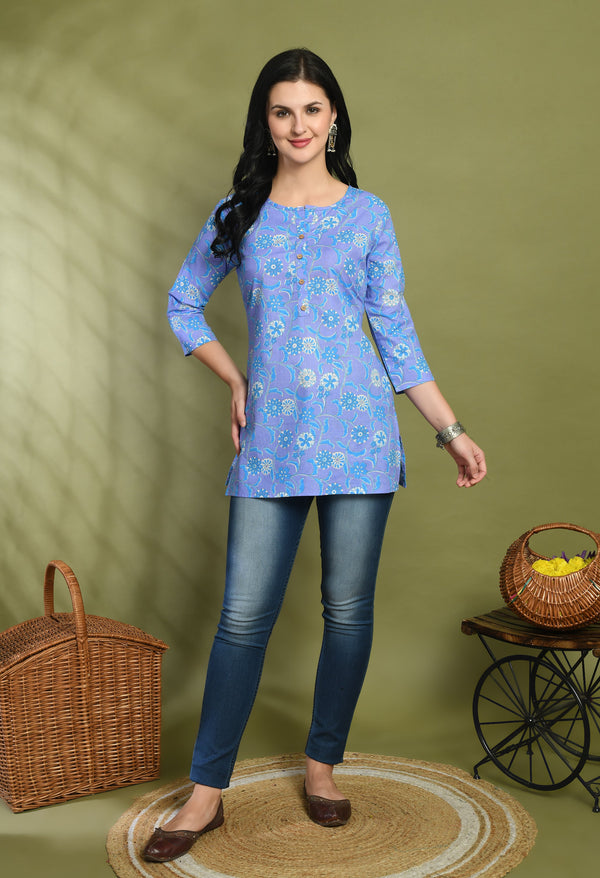 Floral Print 4 Button Straight Kurti