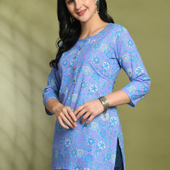 Floral Print 4 Button Straight Kurti