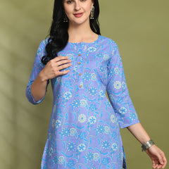 Floral Print 4 Button Straight Kurti