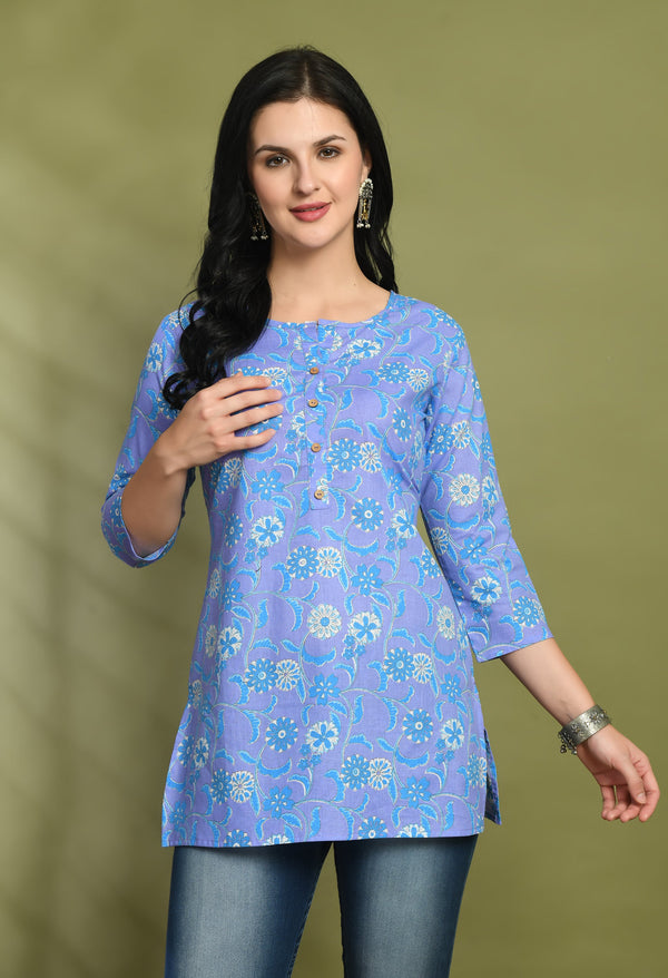 Floral Print 4 Button Straight Kurti