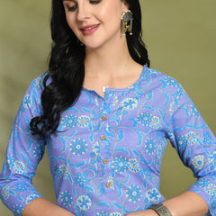 Floral Print 4 Button Straight Kurti