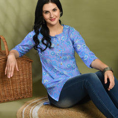 Floral Print 4 Button Straight Kurti