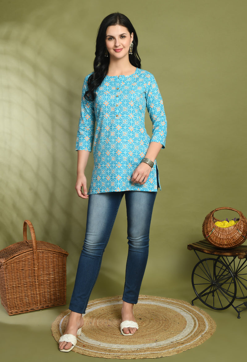 Floral Print 4 Button Straight Kurti