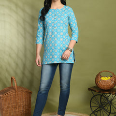 Floral Print 4 Button Straight Kurti