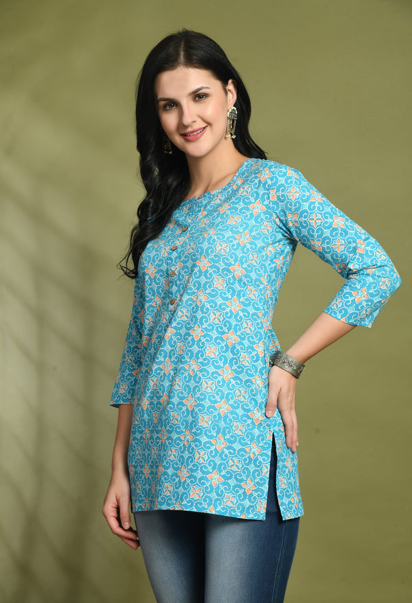 Floral Print 4 Button Straight Kurti