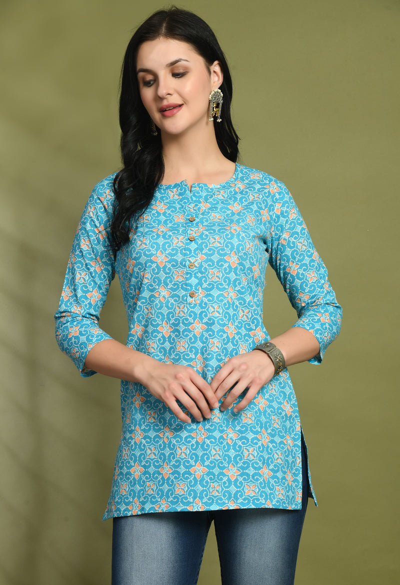 Floral Print 4 Button Straight Kurti