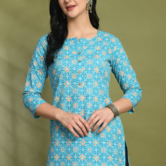 Floral Print 4 Button Straight Kurti