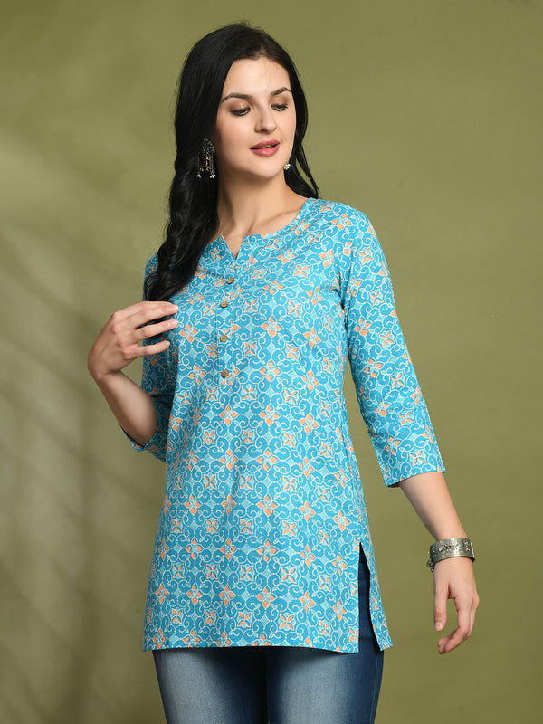 Floral Print 4 Button Straight Kurti