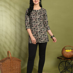 Floral Print 4 Button Straight Kurti