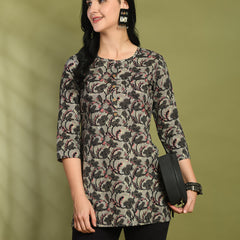 Floral Print 4 Button Straight Kurti