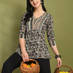 V-Neck Floral Print Peplum Short Kurti