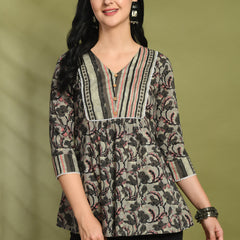V-Neck Floral Print Peplum Short Kurti