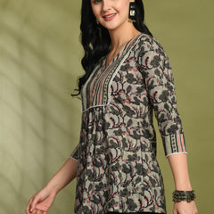V-Neck Floral Print Peplum Short Kurti