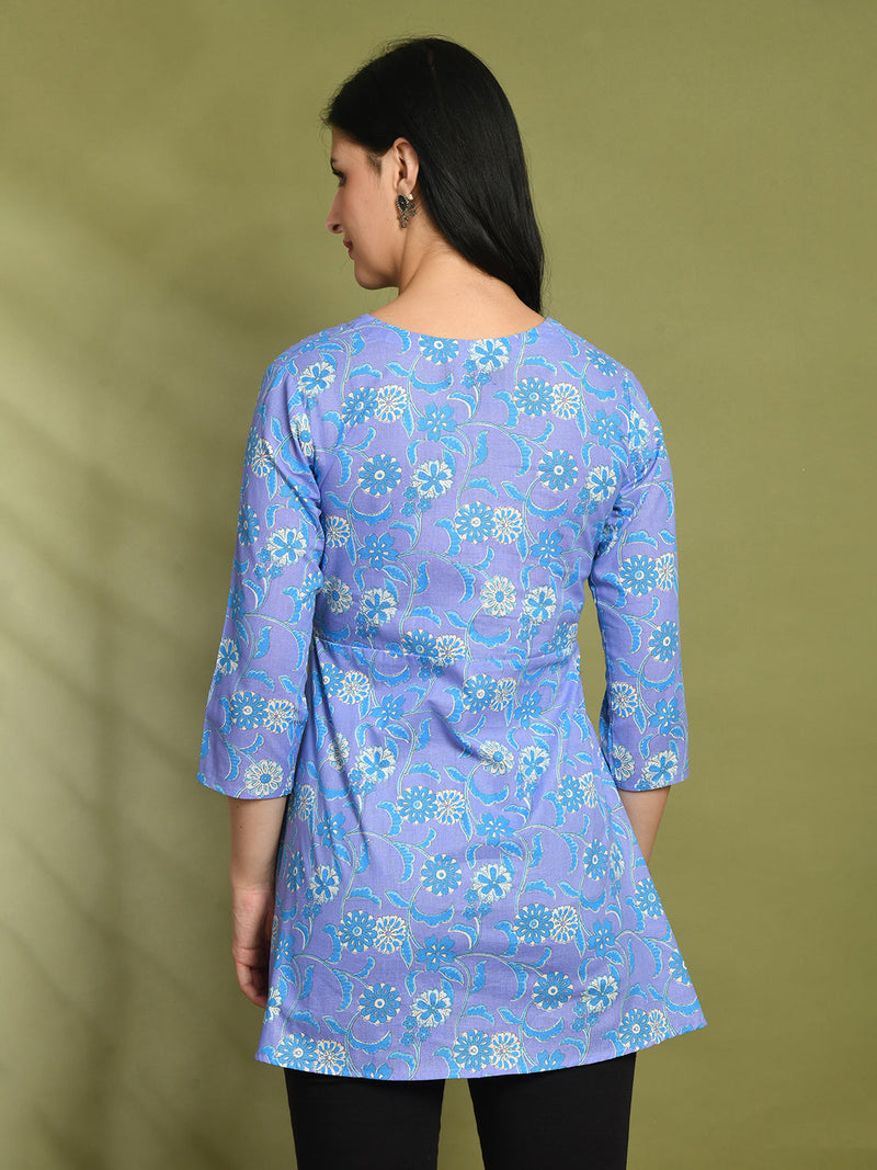 Floral Print Angrakha 3\4 Sleeves Flared Kurti