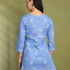Floral Print Angrakha 3\4 Sleeves Flared Kurti