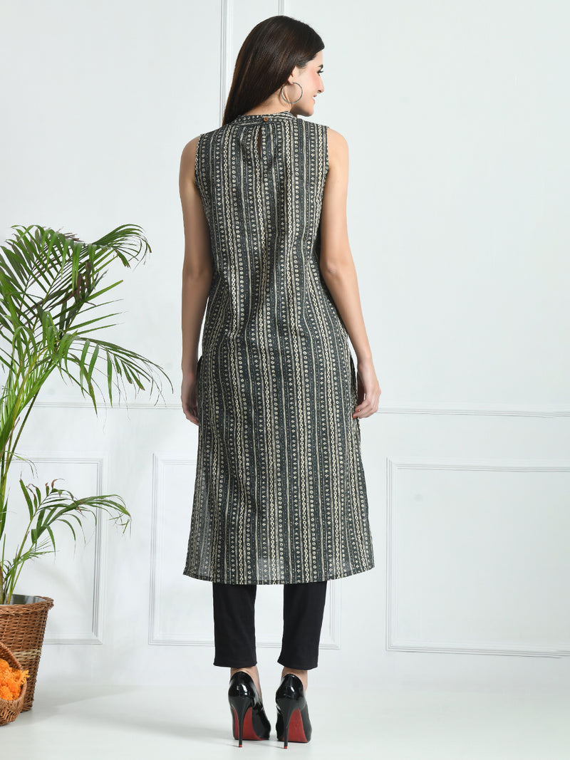 Women’s Pure Cotton Angrakha Kurti with Floral Print | 3/4 Sleeves | Adjustable Side Tie | Sizes S–XXL