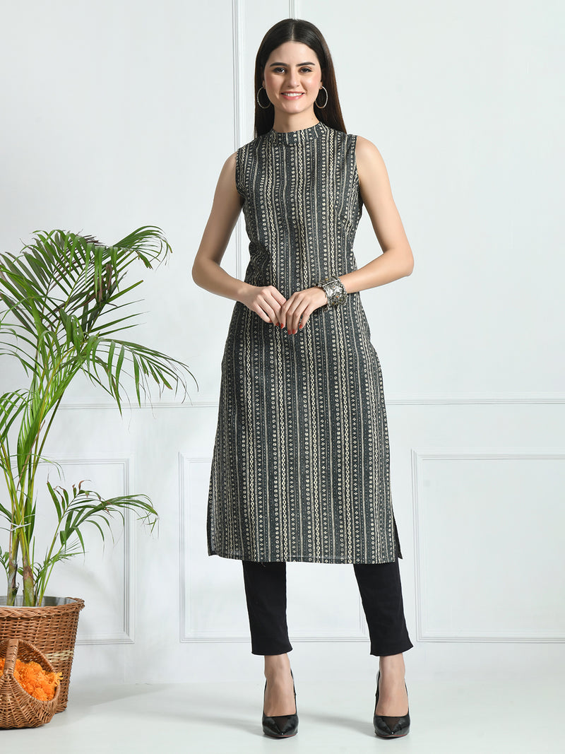 Women’s Pure Cotton Angrakha Kurti with Floral Print | 3/4 Sleeves | Adjustable Side Tie | Sizes S–XXL