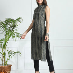 Women’s Pure Cotton Angrakha Kurti with Floral Print | 3/4 Sleeves | Adjustable Side Tie | Sizes S–XXL
