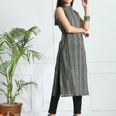 Women’s Pure Cotton Angrakha Kurti with Floral Print | 3/4 Sleeves | Adjustable Side Tie | Sizes S–XXL