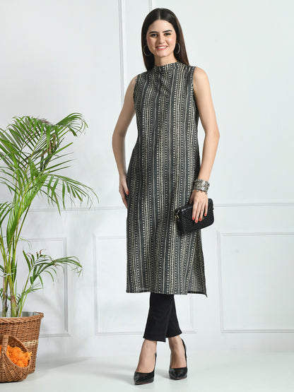 Feranoid Cotton Printed Sleeveless Straight Long Kurti FRKT6492