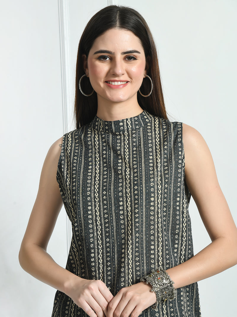 Women’s Pure Cotton Angrakha Kurti with Floral Print | 3/4 Sleeves | Adjustable Side Tie | Sizes S–XXL