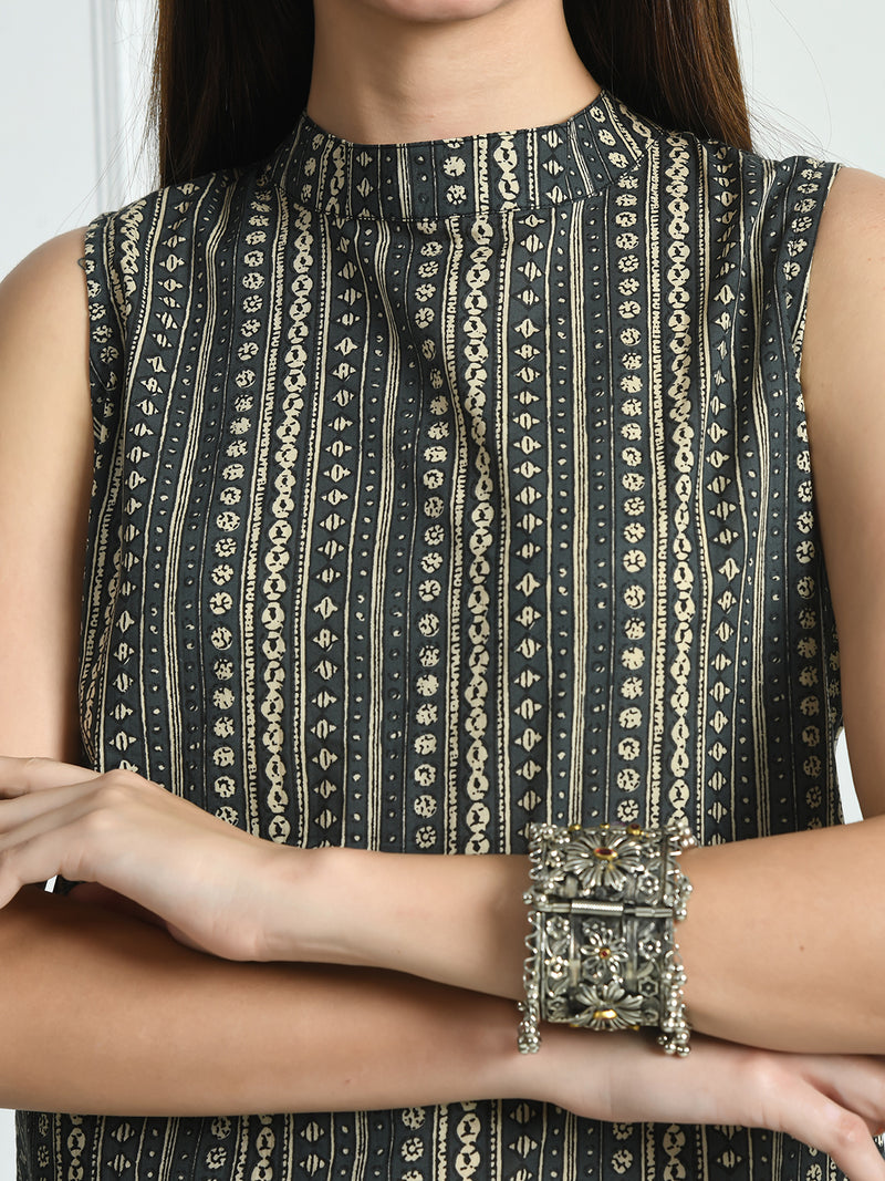 Women’s Pure Cotton Angrakha Kurti with Floral Print | 3/4 Sleeves | Adjustable Side Tie | Sizes S–XXL