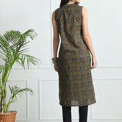 Women’s Pure Cotton Angrakha Kurti with Floral Print | 3/4 Sleeves | Adjustable Side Tie | Sizes S–XXL