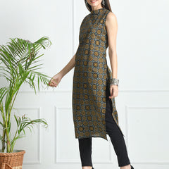 Women’s Pure Cotton Angrakha Kurti with Floral Print | 3/4 Sleeves | Adjustable Side Tie | Sizes S–XXL