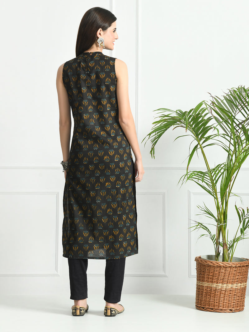 Women’s Pure Cotton Angrakha Kurti with Floral Print | 3/4 Sleeves | Adjustable Side Tie | Sizes S–XXL