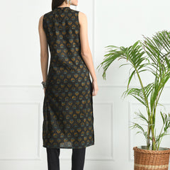 Women’s Pure Cotton Angrakha Kurti with Floral Print | 3/4 Sleeves | Adjustable Side Tie | Sizes S–XXL