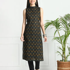 Women’s Pure Cotton Angrakha Kurti with Floral Print | 3/4 Sleeves | Adjustable Side Tie | Sizes S–XXL